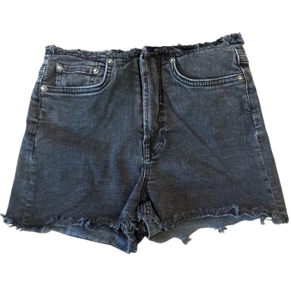 AllSaints Black Denim Midrise Fray Shorts Size 27 - Picture 7 of 8